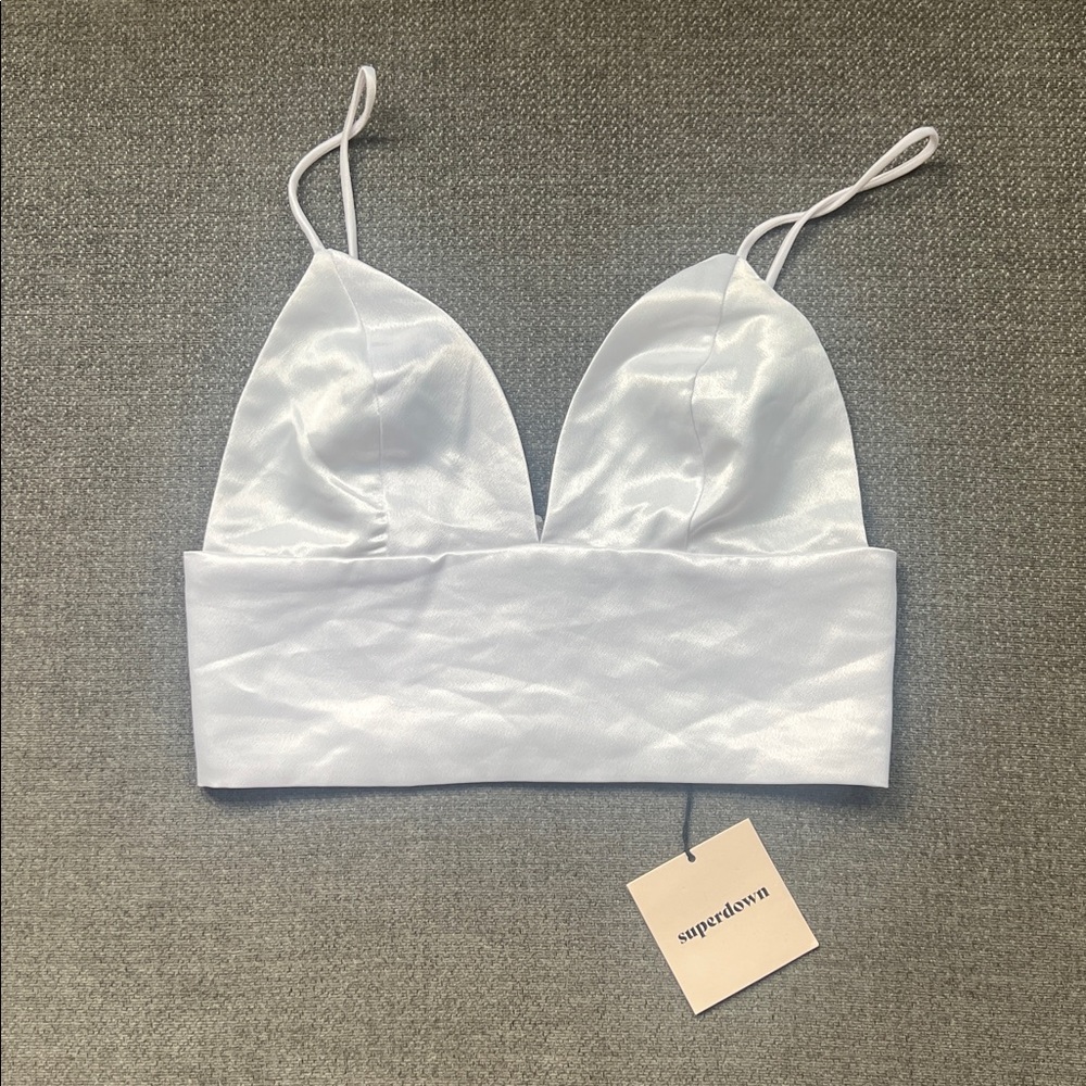Superdown Shimmering White Satin Bralette